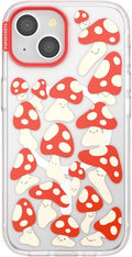 PopSockets iPhone 15 Case Compatible with MagSafe, Phone Case for iPhone 15, Wireless Charging Compatible, Case Only - Red Shrooms