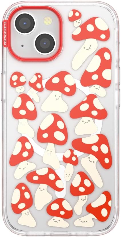 PopSockets iPhone 15 Case Compatible with MagSafe, Phone Case for iPhone 15, Wireless Charging Compatible, Case Only - Red Shrooms