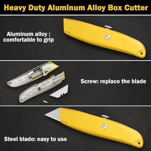Reginary 30 Pcs Box Cutters Bulk, Utility Knives, Black, Yellow, Red