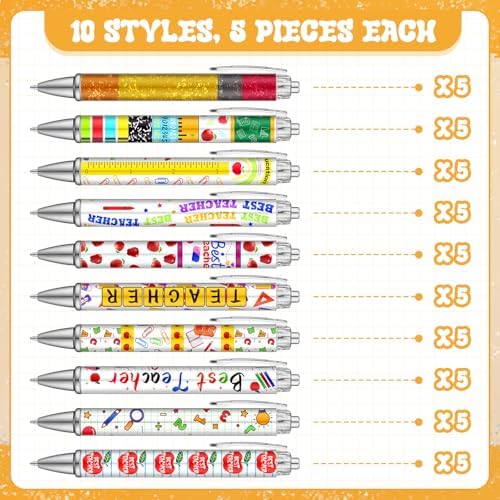 50 Pcs Teacher Pen Bulk Back to School Gifts Funny Ballpoint Pens Thank You Teacher First Day Back to School Gifts for Student Motivational Inspirational Classroom Office Writing Stationery Supplies