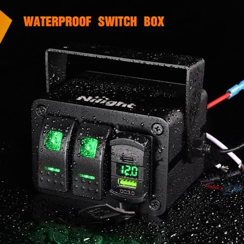 Nilight 2 Gang Rocker Switch Box w/Voltmeter PD Type C and USB Socket