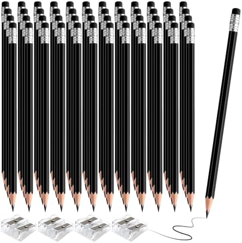 48 PCS Black Pencils Bulk with Eraser, Pre-Sharpened HB Pencils for Writing & Drawing, School Supplies for Kids Homework, Tests, Art Crafts & Teacher Grading (Black)