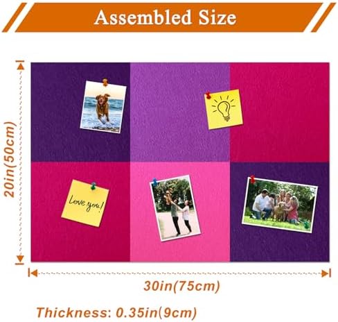 Square Felt Cork Bulletin Board Tiles, Self Adhesive DIY Felt Pin Board for Wall 30" x 20" with 35 Pushpins for Office School Home Wall Decor Stickers Memos Photos Display (Gradual Purple)