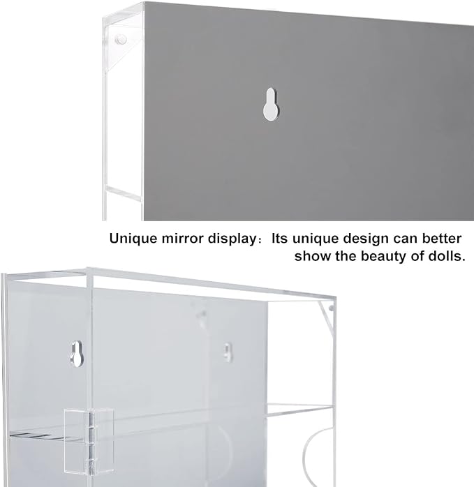 AITEE 4 Tiers Acrylic Display Case with Mirrored Back on Wall or Desktop | 11.77"Lx2.5"Wx13.38"H,4 tiers with mirrored back, wall mount or desktop, enhanced display, for mini collectibles toys stones