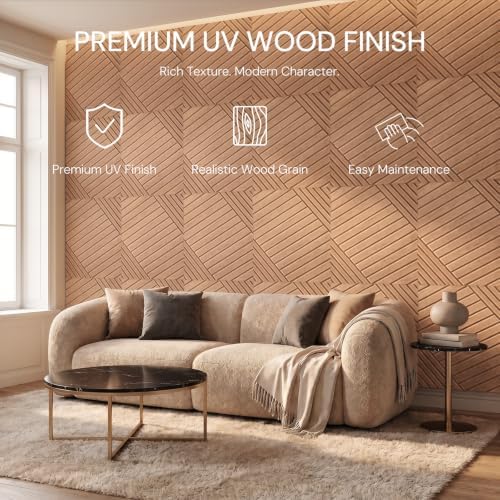 6Pack Acoustic Wall Panels, Wood Peel and Stick Wall Panels, Sound Proof Foam Panels for Walls Decor, Accent Soundproof Wall Panels for Bedroom Living Room Office Wall, 23.62 X 23.62 Inches Faux Wood