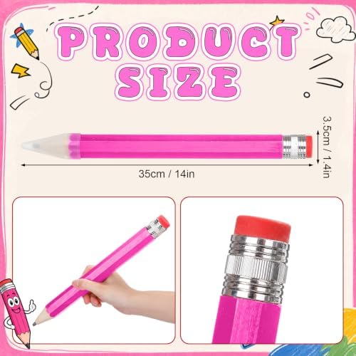 Tinlade 6 Pcs Wooden Jumbo Pencils for Prop, Funny Huge Pink Giant Pencil 14 Inch for Home and School Supplies, Kids, Preschoolers