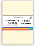 200 Natural Smooth Card Stock Sheets Paper - 5.5 X 8.5 Inches Half Letter | Statement Size - 80# (80 lb/pound) Cover Weight - Quality Paper - Smooth Finish