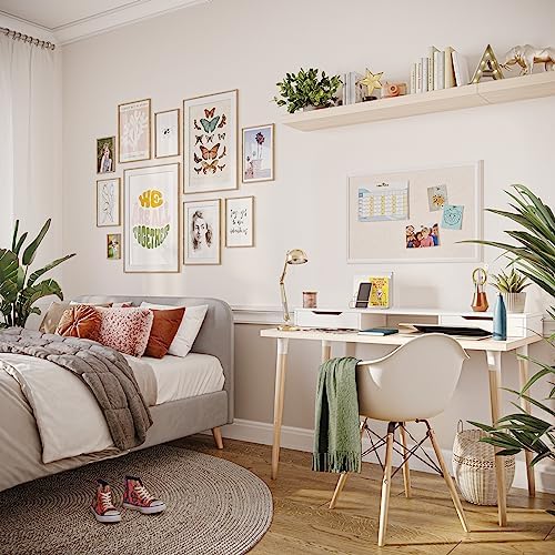 U Brands Farmhouse Linen Bulletin Board, 30" x 20", White Wood Frame, Wall Mounted Pin Board for Home Office, Classroom & Kitchen, Includes Push Pins