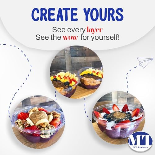 MT Products Plastic Acai Fruit Bowl 16 oz. - Disposable Salad Bowl with Lids (Pack of 5) - Made in the USA