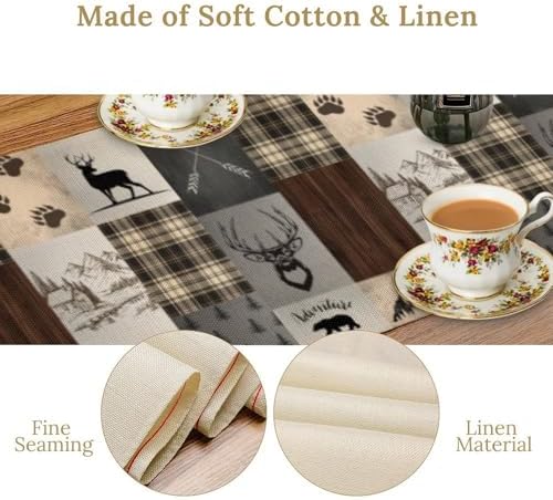 Rustic Cabin Moose Deer Bear Table Runner, Retro Vintage Bear Cottage Country Style Cabin Farmhouse Dinner Runner for Home Kitchen Dining Table Decoration 13"x108"
