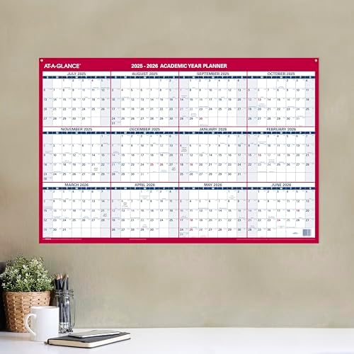 AT-A-GLANCE 2026 Erasable Calendar, Dry Erase Wall Planner, 36" x 24", Large, Yearly, Horizontal/Vertical, Seasons in Bloom (PM200P2826)