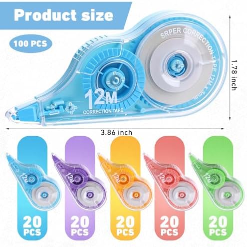 AmazingSpark 100 Pcs Correction Tape Bulk 39.4 ft White Wrong out Tear-resistant Instant Corrections Easy to Use Applicator for School, Office, Note Taking, Journal, Tape Width 0.2in(5 Macaron Colors)