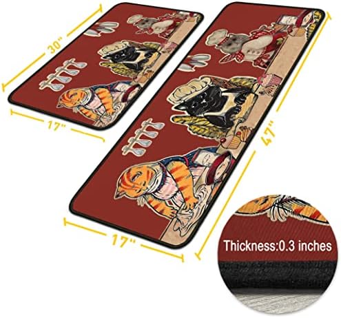 Cat Fat Chef Kitchen Rugs for Floor 2 Piece Sets, Cats Chef Floor Mat for Kitchen, Kitchen Rug in Front of Sink for Standing for Italy Kitchen Decor 17"X30"+17"X47"
