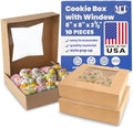 MT Products Kraft Cookie Boxes 8" x 8" x 2.5" - Bakery Boxes with Window (Pack of 10) - Made in USA