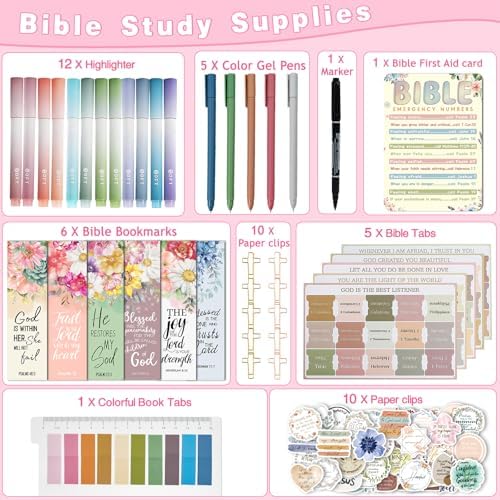 HRFGWDD 91-Piece Bible Study Supplies, Bible Journaling Kit for Women