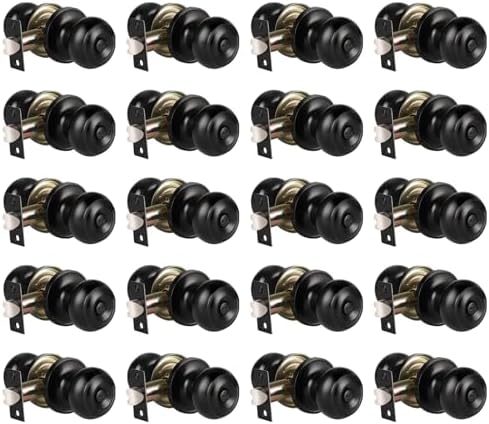 KNOBWELL Black Door Knobs - 20 Pack, Round Matte Black Privacy Door Knobs with Keyless Turn Lock for Bedroom or Bathroom Interior Doors