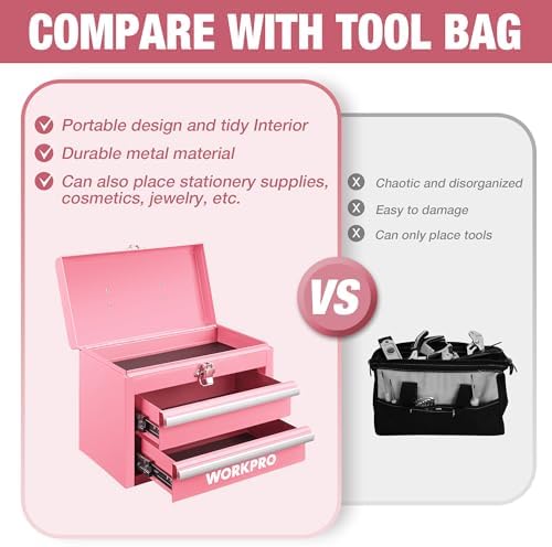WORKPRO Portable Mini Metal Tool Box with 2 Drawers