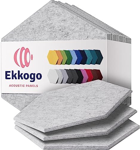 Acoustic Panels 12-Pack Soundproof Wall Panels 14"X12.1"X0.4" Sound Panels High Density Sound Dampening Panels - [Light Gray Hexagon]