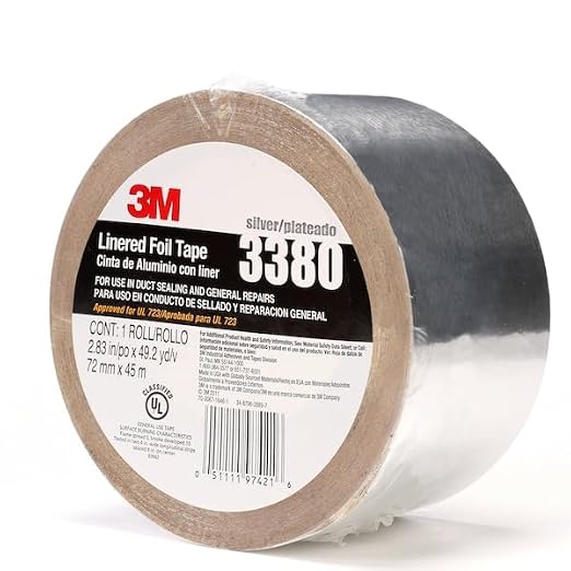 3M Aluminum Foil Tape 3380, Silver, 72 mm x 45 m, 3.25 mil, 1 Roll