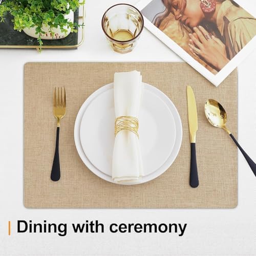 Homaxy Cloths Placemats for Dining Table Set of 12, 13" x 19", Flaxen