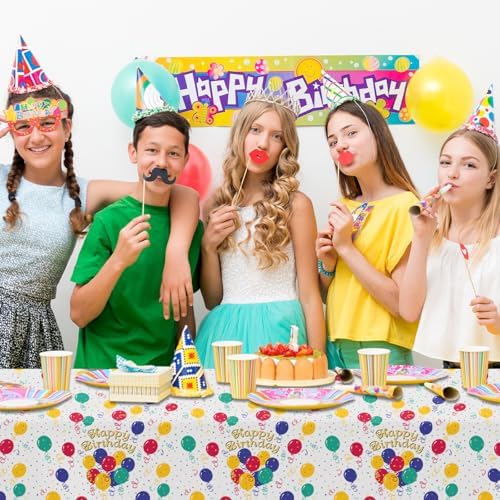 CXPSINC 54 Inch X 300 Feet Plastic Table Cover Roll Disposable Tablecloth with Slide Cutter for All Type/Shape Tables | Party, Banquet, Birthdays, Weddings(Balloon, 300 Feet)