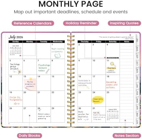 Planner 2026-2027, Jul 2026-Jun 2027 Academic Monthly & Weekly Planner | 6.3" x 8.5" Hardcover Pretty Calendar Planner for Women, Spiral Organizer for School Office Home Supplies, Dreamscape Hills
