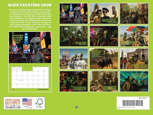 Alien Vacation 2026 Calendar Wall Monthly 12 Month