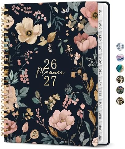 Planner 2026-2027, Jul 2026-Jun 2027 Academic Monthly & Weekly Planner | 8.5" x 11" Hardcover Pretty Calendar Planner for Women, Spiral Organizer for School Office Home Supplies, Evening Petals