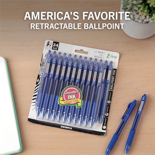 Zebra Pen Z-Grip Retractable Ballpoint Pen, Blue Ink, 1.0mm, 24 Bulk-Pack