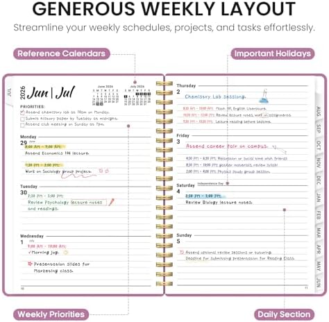 Taja Planner 2026-2027, 6.3" x 8.5" Calendar Planner, Jul 2026-Jun 2027 | A5 Hardcover Weekly & Monthly Academic Year Planner, Large Planning Agenda With Tabs, School & Office Supplies, Purple