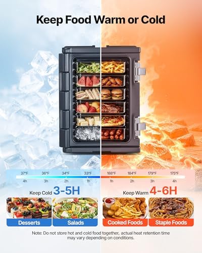 VEVOR Insulated Food Pan Carrier, 95 Qt Non-Electrical Food Warmer, with Wheel & 304 Stainless Steel Latch, LLDPE Stackable Hot Box, for Various Pan Sizes(NOT Included), Fit Catering BBQ Event(Black)