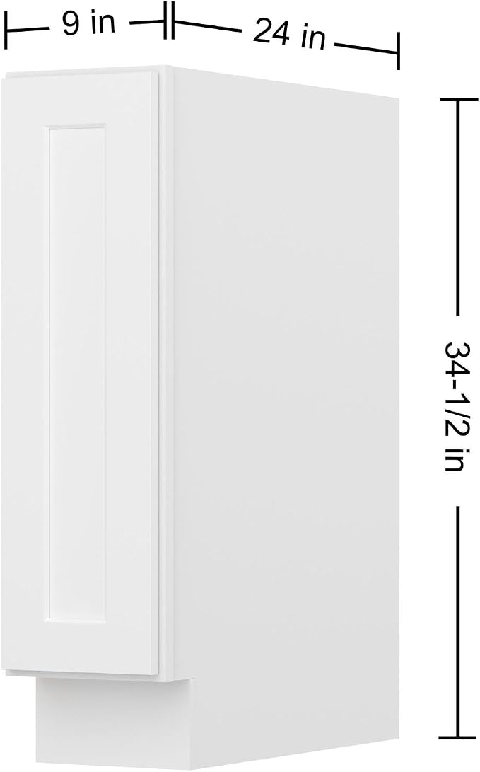 Furinno Shaker Tray Bases Kitchen Cabinet, 1-Door, White | 24 D x 9 W x 34.5 H, Adjustable Hinges, Soft-Close Shaker-Style Door, Ready to Assemble, Plywood, for Pantry, Dining Room