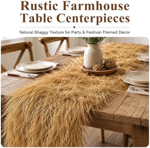 XLX TURF Fake Thatch Hay Table Runner 108 Inch for Western Fall Party Decor