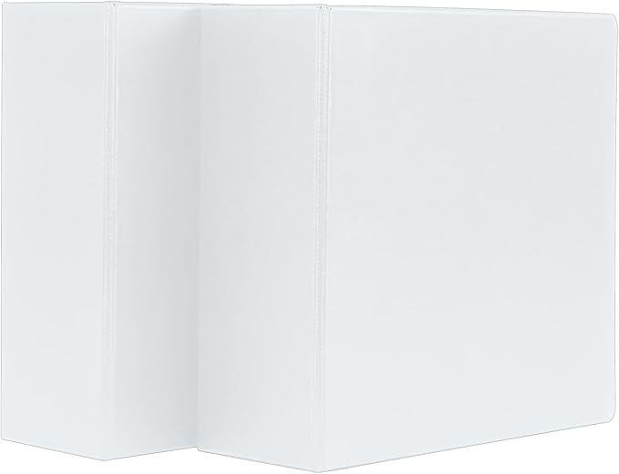 6 Pack White 3-Ring Binders, 3", Slant D-Ring, Durable, EPI Premium, Heavy Duty, Holds 600 Sheets, Clear View Presentation, Non-Stick, 2 Inside Pockets, Organizer for School, Home Office