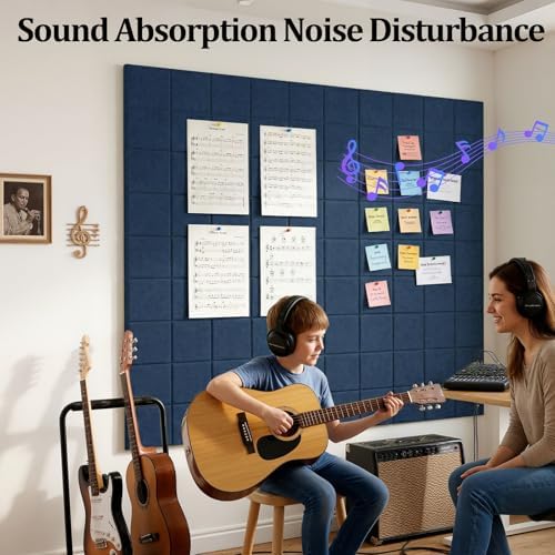 Large Felt Bulletin Board for Walls: 12-Pack Black Cork Board Alternative 11.8x11.8 Inch Peel and Stick Pin Board Wall Decor for Home Organization, Office Memo Board, Self-Adhesive Wall Tiles