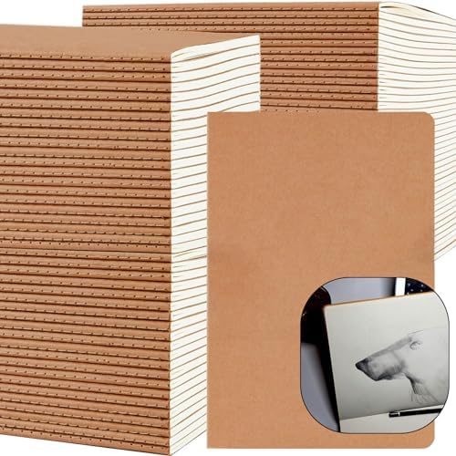 100 Pack A5 Lined Kraft Notebook Journals 8.3x5.5 In，Travel Journals Notebooks Bulk，Subject Notebooks 34 Sheets 68 Pages for Writing School Office Supplies (Blank-100 Pack)