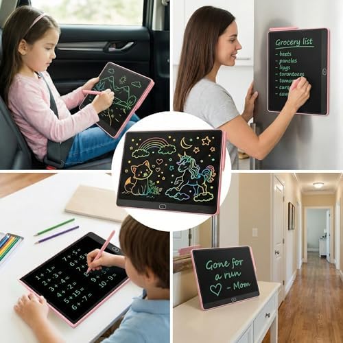 16 Inch LCD Writing Tablet for Kids 2 Pack, Large Drawing Board Doodle Pad, Colorful Screen Erasable Sketch Tablet, Travel Toys and Reusable Learning Gift for Boys Girls (Pink)