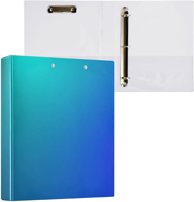Three Rings Binders 1-1/2 Inch Notebook Binders with Pockets 1/2 Pack for Letter Size (11" X 8.5") 200 Sheets Astract Gradient Blue Shiny