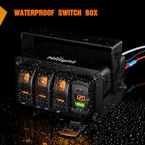 Nilight 3 Gang Rocker Switch Box 12V SPST ON Off Orange LED Waterproof