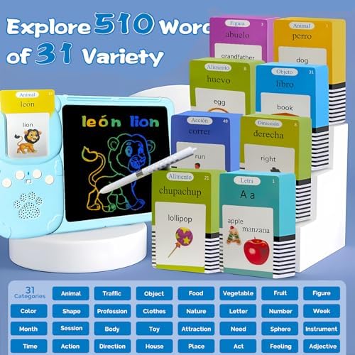 Writing Drawing Tablet with Talking Spanish Flash Cards - Blue