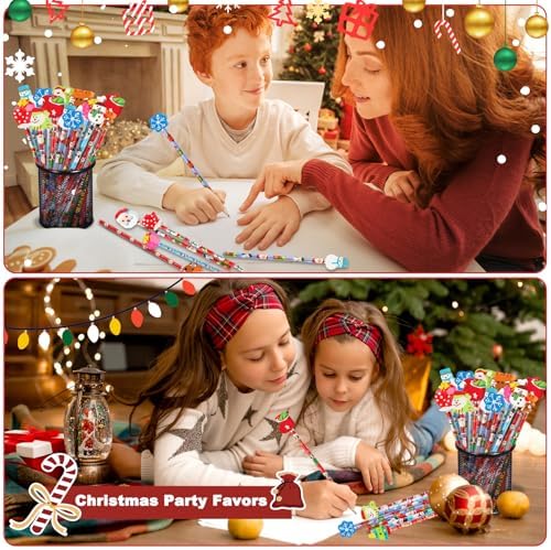 Christmas Pencils with Giant Eraser Assortment Christmas Themed Pencil Wooden Pencils for Christmas Party Supplies Xmas Stocking Stuffers, 12 Style (12)