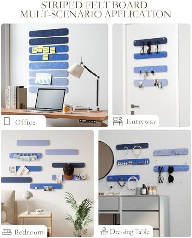 JBER Felt Strip Board 13" x 2", 8 Pack Cork Board Alternative, Denim Haze