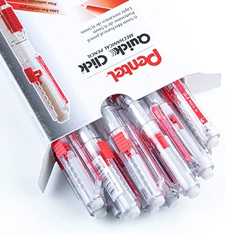 Pentel QUICK CLICK Mechanical Pencil (0.5mm), Red Barrel, Box of 12 Pencils (PD215B)