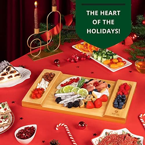 ROYAL CRAFT WOOD Charcuterie and Cheese Board - Large Bamboo Cheese Board - Serving Tray Platter - House Warming Gifts New Home, Birthday Gifts for Mom Dad Women Men - 15.5"x10"