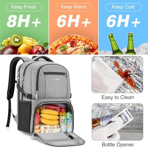 Insulated Lunch Backpack Fit 17" Laptop with Cooler Compartment