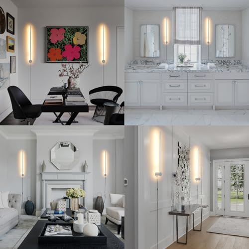 KELUOLY Modern LED Plug in Wall Sconces Set of Two,Chrome Dimmable 23.6" Wall Lighting,Bathroom Vanity Light Fixtures,Metal Wall Lamps with Memory Function for bathrooms,bedrooms,Living Rooms,Hallway