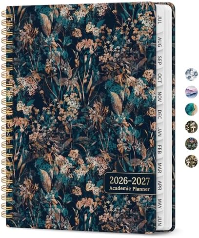 Planner 2026-2027, Jul 2026-Jun 2027 Academic Monthly & Weekly Planner | 6.3" x 8.5" Hardcover Pretty Calendar Planner for Women, Spiral Organizer for School Office Home Supplies, Royal Flowers