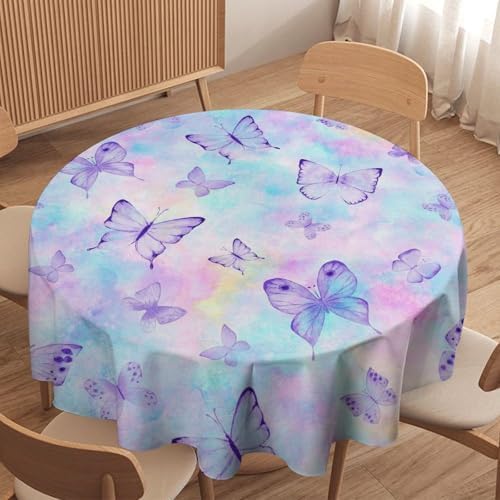 Dreamy Butterfly Tablecloth, Colorful Butterflies Watercolor Blue Purple Print Table Cover for Outdoor Party Picnic Kitchen Dinning Table Decor, 70x70in