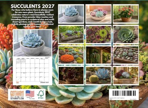 Succulent Calendar 2027 Monthly Wall Calender 12 Month Plant Garden