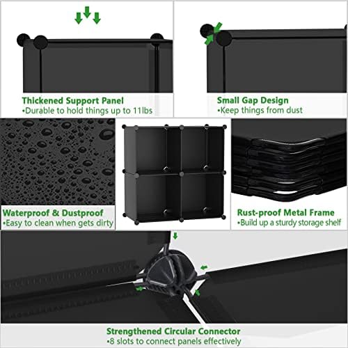 C&AHOME Plastic Cube Storage Organizer, 4-Cube Shelves Units, Black